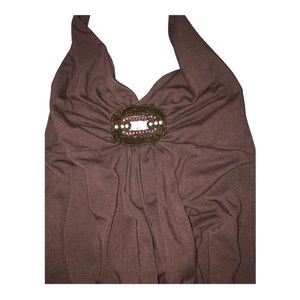 SIMPLY IRRESTIBLE X-Large brown halter w/ beaded detail ties at neck NWOT